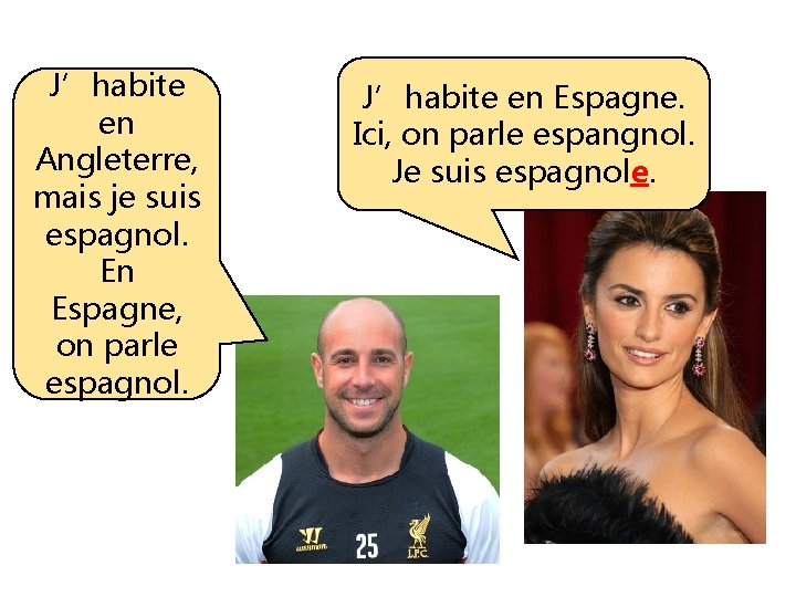J’habite en Angleterre, mais je suis espagnol. En Espagne, on parle espagnol. J’habite en