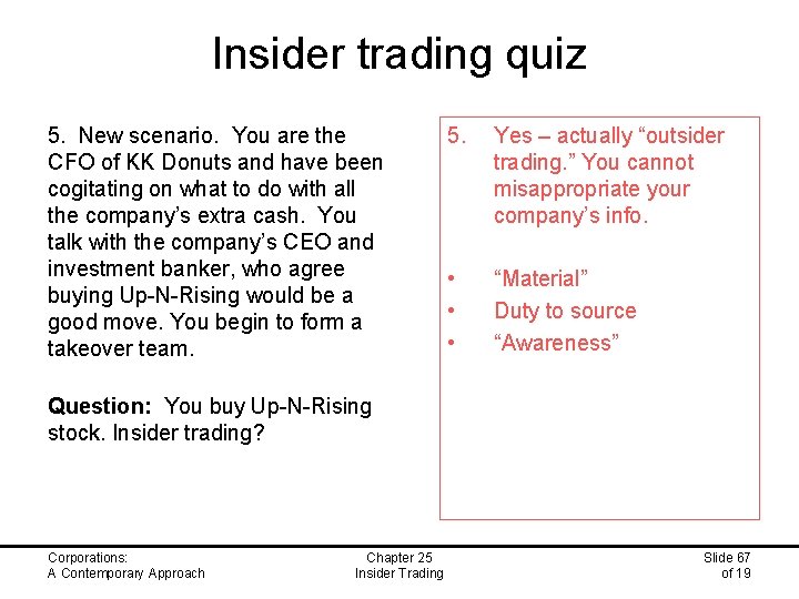 Insider trading quiz 5. New scenario. You are the CFO of KK Donuts and