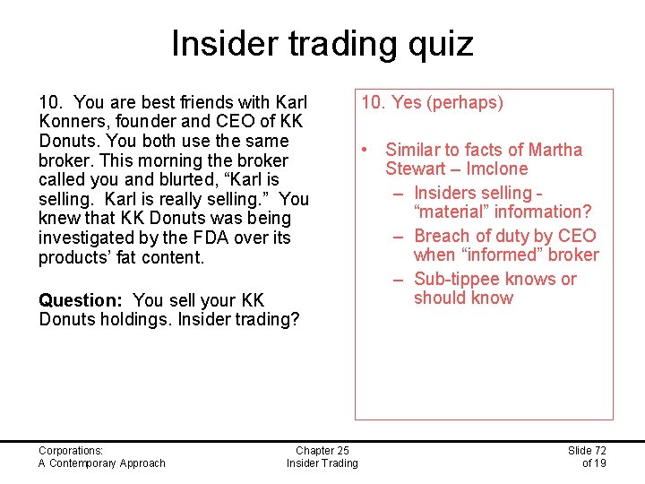 Insider trading quiz 10. You are best friends with Karl Konners, founder and CEO