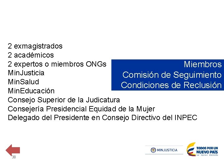 2 exmagistrados 2 académicos 2 expertos o miembros ONGs Miembros Min. Justicia Comisión de