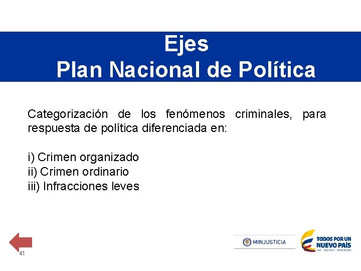 Ejes Plan Nacional de Política Criminal Categorización de los fenómenos criminales, para respuesta de