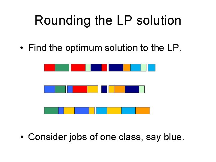 Rounding the LP solution • Find the optimum solution to the LP. • Consider