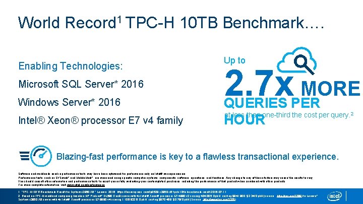 World Record 1 TPC-H 10 TB Benchmark…. Enabling Technologies: Microsoft SQL Server* 2016 Windows