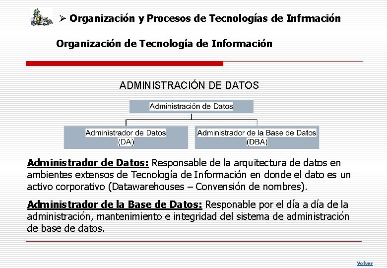 Ø Organización y Procesos de Tecnologías de Infrmación Organización de Tecnología de Información ADMINISTRACIÓN