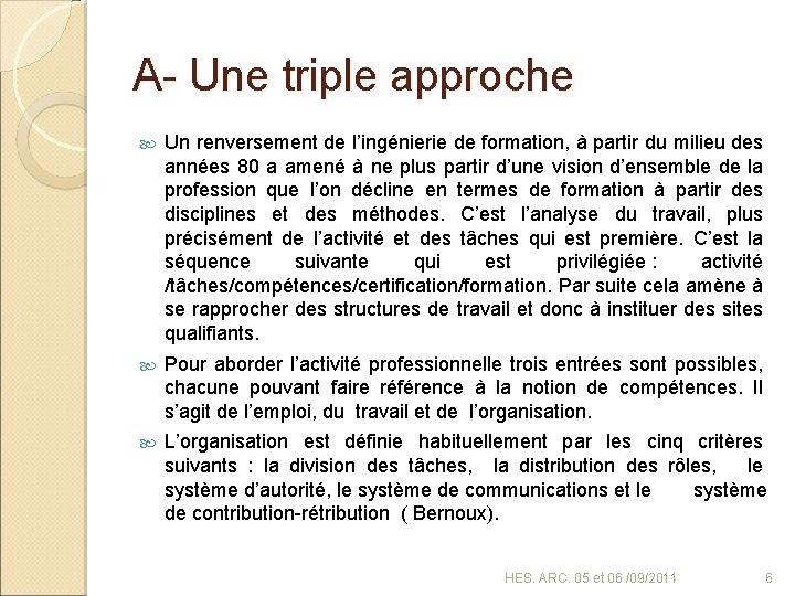 A- Une triple approche Un renversement de l’ingénierie de formation, à partir du milieu