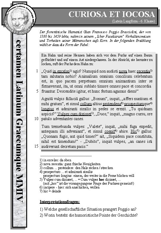 CURIOSA ET IOCOSA (Latein Langform - 6. Klasse) certamen Latinum Graecumque MMIV Der florentinische