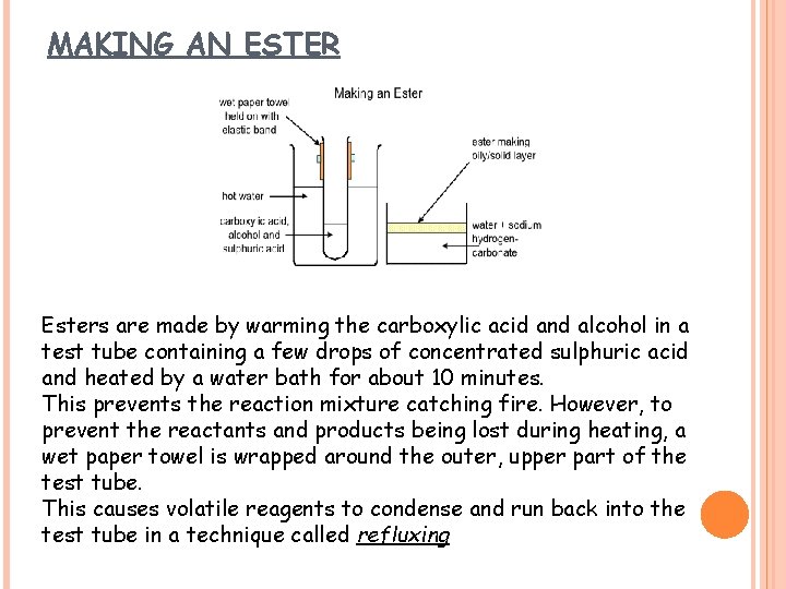 MAKING AN ESTER Esters are made by warming the carboxylic acid and alcohol in MAKING AN ESTER Esters are made by warming the carboxylic acid and alcohol in