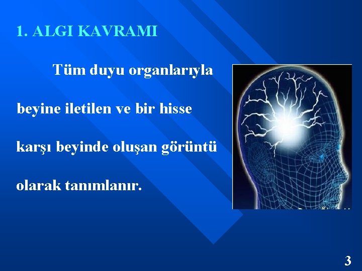 1. ALGI KAVRAMI Tüm duyu organlarıyla beyine iletilen ve bir hisse karşı beyinde oluşan