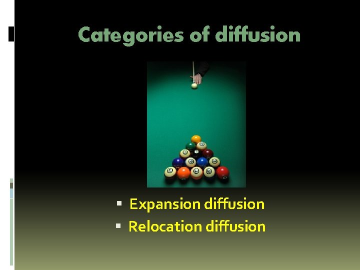 Categories of diffusion Expansion diffusion Relocation diffusion 