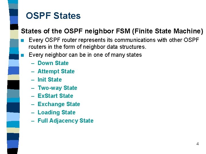 OSPF States of the OSPF neighbor FSM (Finite State Machine) n n Every OSPF OSPF States of the OSPF neighbor FSM (Finite State Machine) n n Every OSPF
