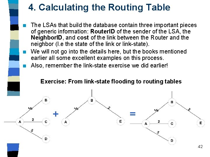 4. Calculating the Routing Table n n n The LSAs that build the database 4. Calculating the Routing Table n n n The LSAs that build the database