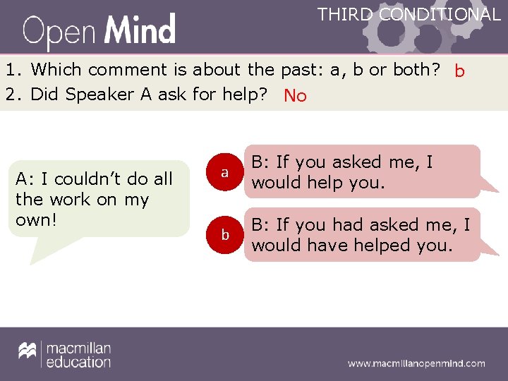 THIRD CONDITIONAL 1. Which comment is about the past: a, b or both? b