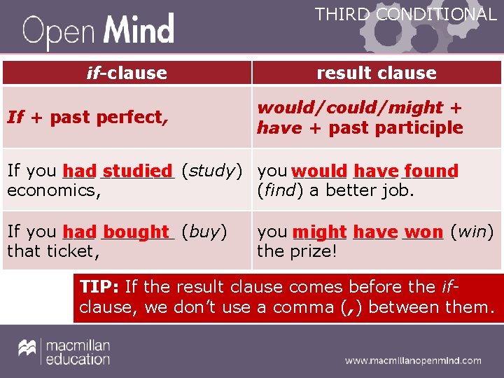 THIRD CONDITIONAL if-clause If + past perfect, result clause would/could/might + have + past