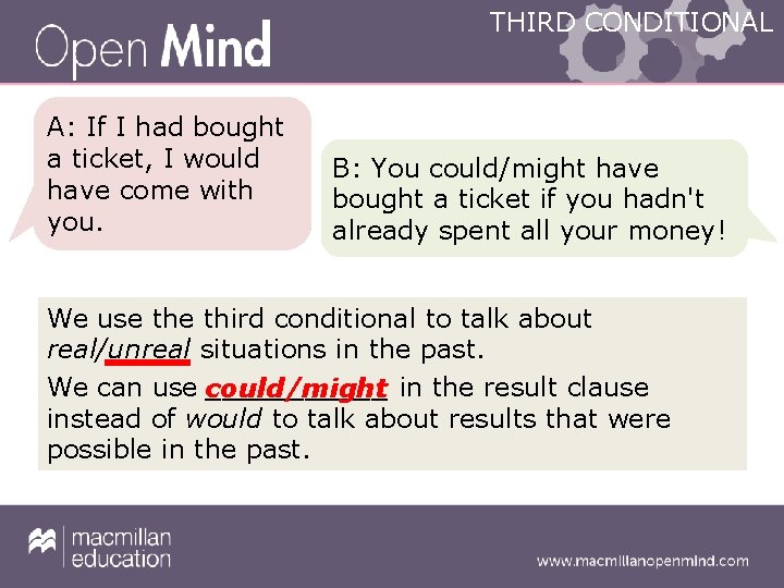 THIRD CONDITIONAL A: If I had bought a ticket, I would have come with