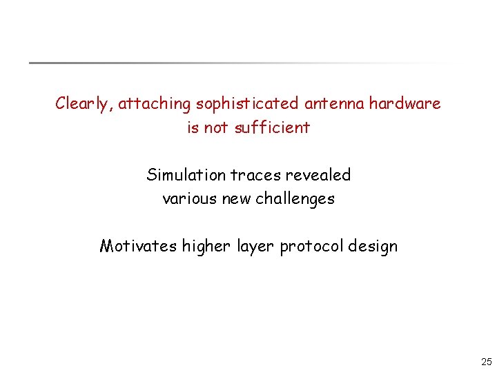 Clearly, attaching sophisticated antenna hardware is not sufficient Simulation traces revealed various new challenges