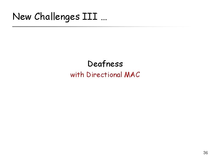 New Challenges III … Deafness with Directional MAC 36 