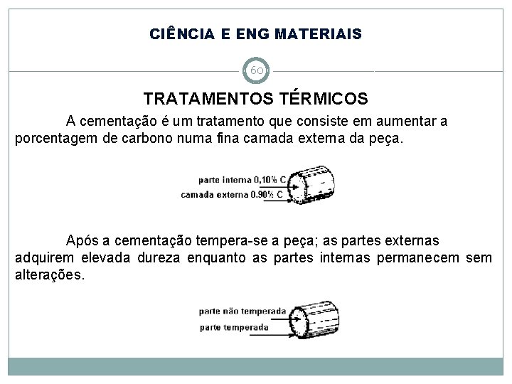CIÊNCIA E ENG MATERIAIS 60 TRATAMENTOS TÉRMICOS A cementação é um tratamento que consiste CIÊNCIA E ENG MATERIAIS 60 TRATAMENTOS TÉRMICOS A cementação é um tratamento que consiste