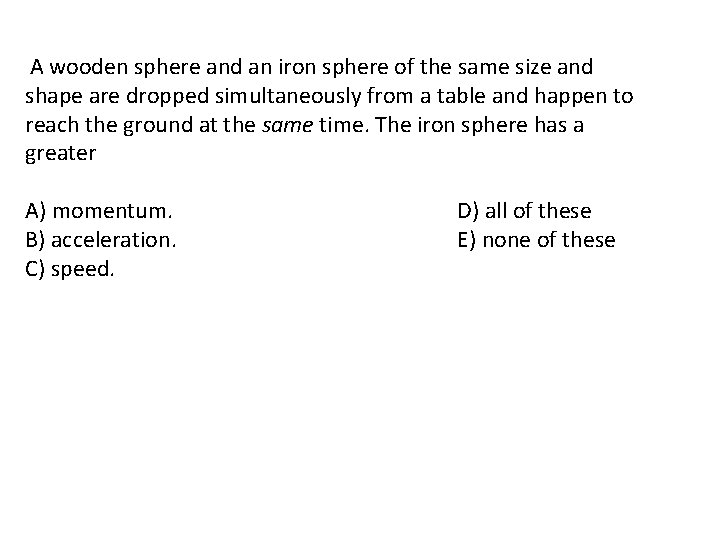 A wooden sphere and an iron sphere of the same size and shape are