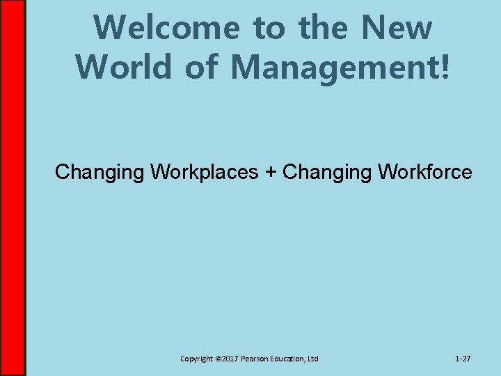 Welcome to the New World of Management! Changing Workplaces + Changing Workforce Copyright ©