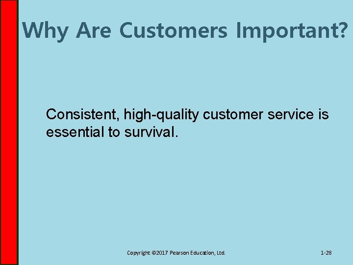 Why Are Customers Important? Consistent, high-quality customer service is essential to survival. Copyright ©