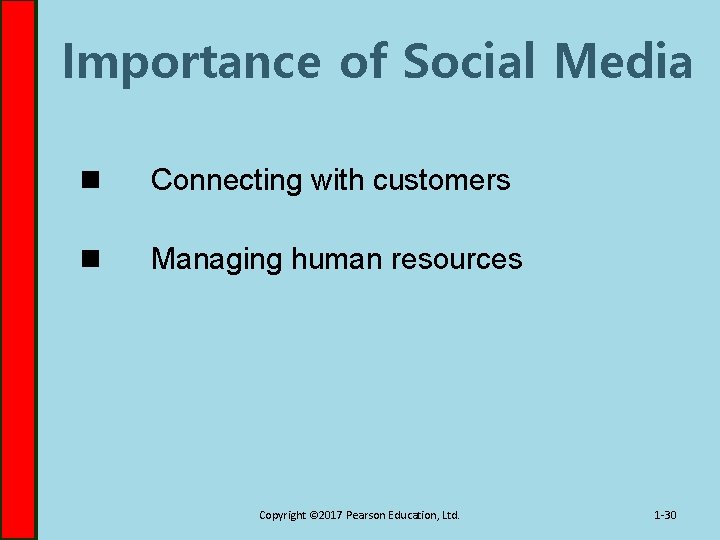 Importance of Social Media n Connecting with customers n Managing human resources Copyright ©