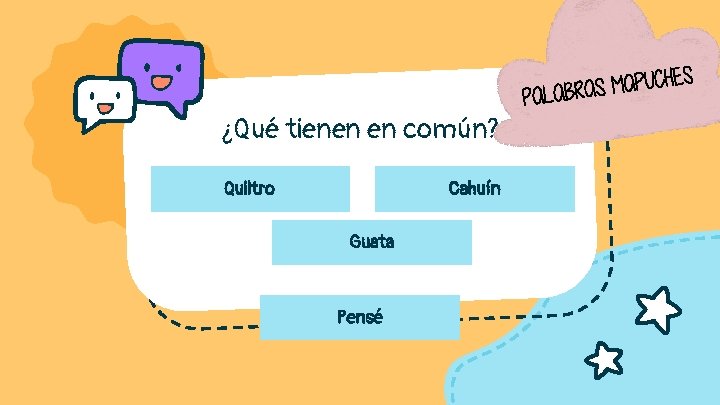 S ¿Qué tienen en común? Quiltro Cahuín Guata Pensé UCHE P A M S