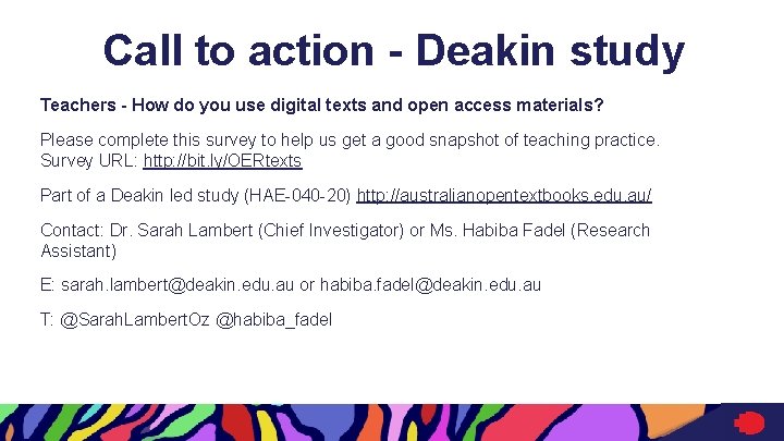 Call to action - Deakin study Teachers - How do you use digital texts