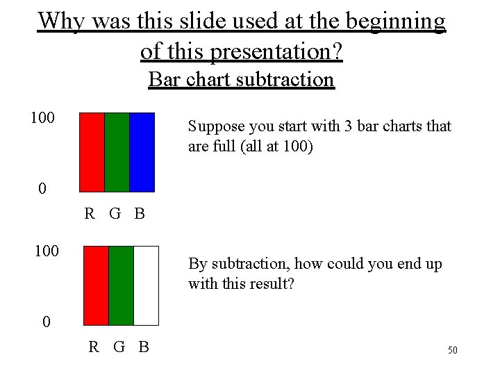 Why was this slide used at the beginning of this presentation? Bar chart subtraction