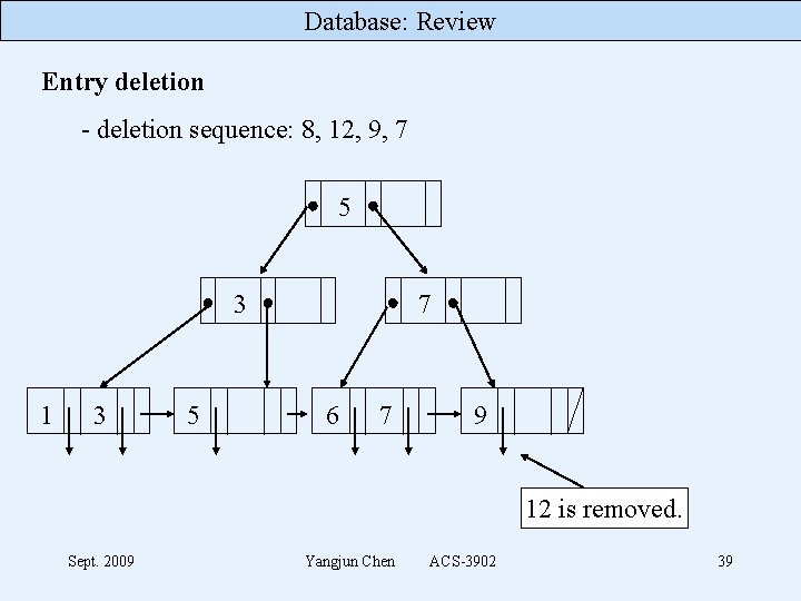Database: Review Entry deletion - deletion sequence: 8, 12, 9, 7 5 3 1