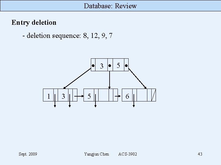 Database: Review Entry deletion - deletion sequence: 8, 12, 9, 7 3 1 Sept.