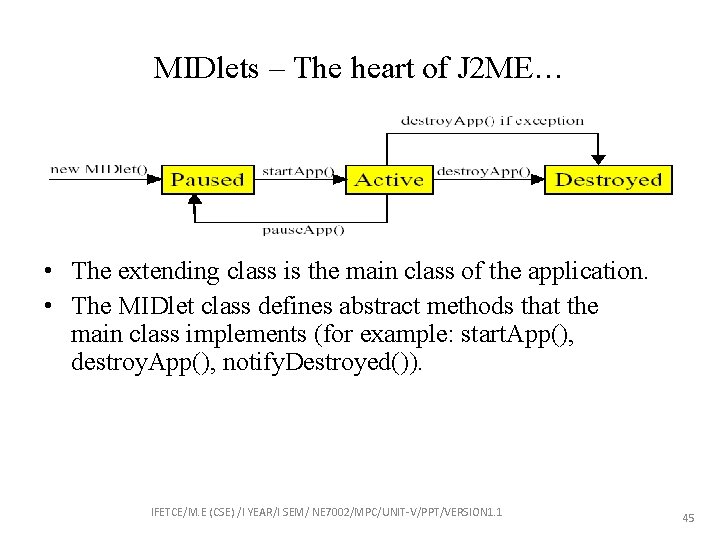 MIDlets – The heart of J 2 ME… • The extending class is the