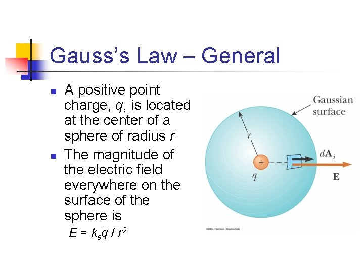 Gauss’s Law – General n n A positive point charge, q, is located at