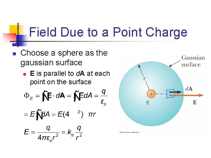 Field Due to a Point Charge n Choose a sphere as the gaussian surface