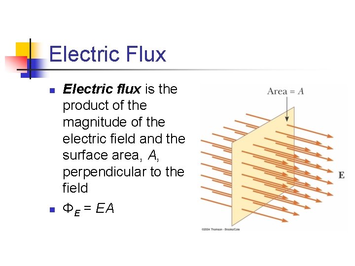 Electric Flux n n Electric flux is the product of the magnitude of the