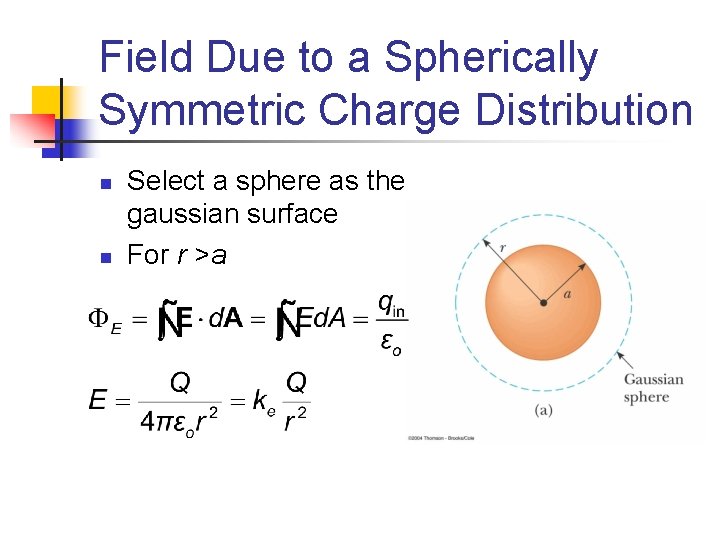 Field Due to a Spherically Symmetric Charge Distribution n n Select a sphere as