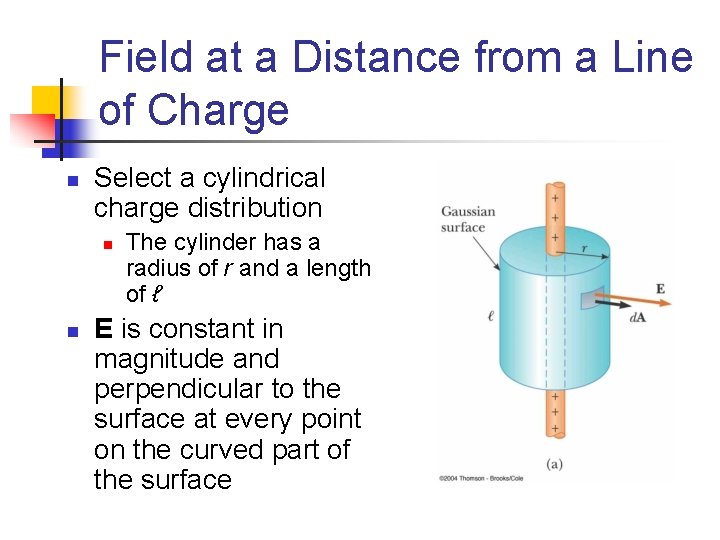 Field at a Distance from a Line of Charge n Select a cylindrical charge