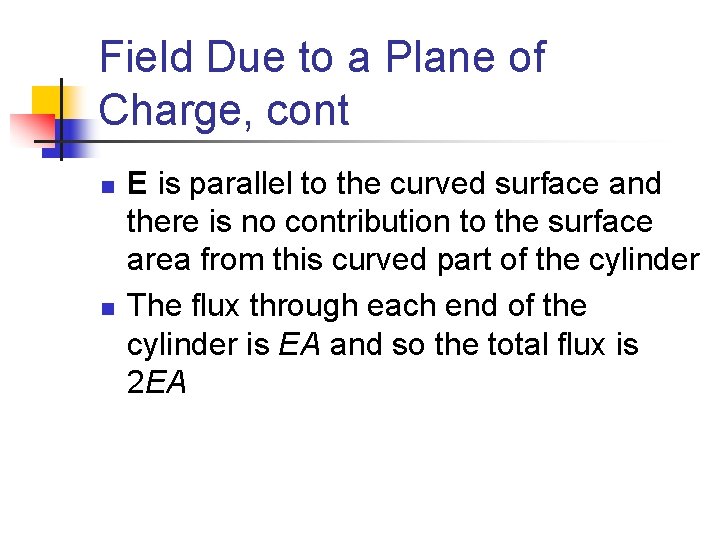 Field Due to a Plane of Charge, cont n n E is parallel to