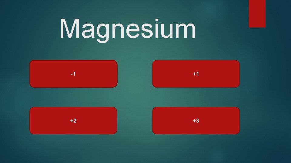 Magnesium -1 +1 +2 +3 
