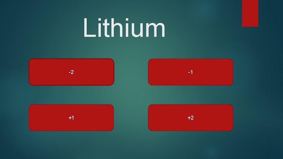 Lithium -2 -1 +1 +2 