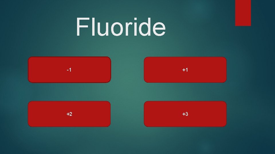 Fluoride -1 +1 +2 +3 