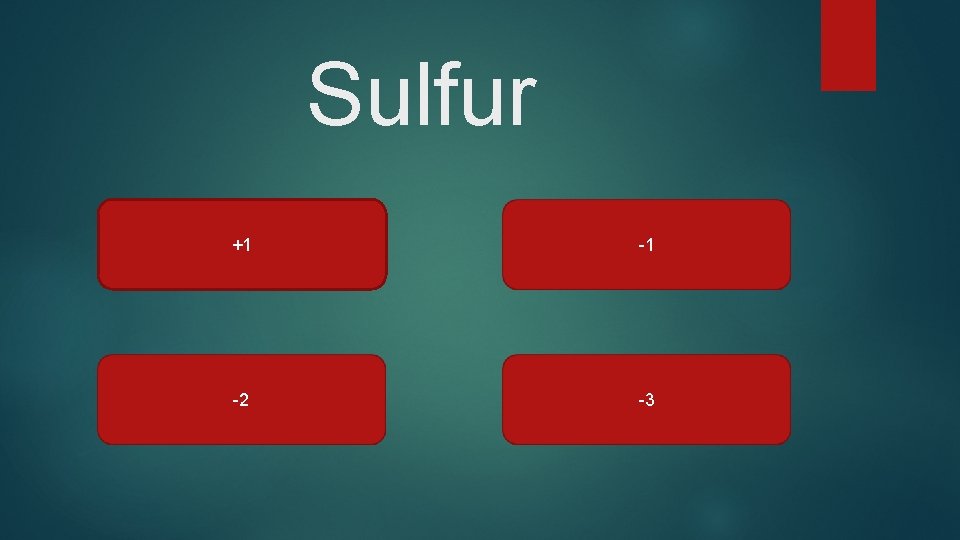 Sulfur +1 -1 -2 -3 
