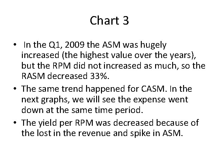 Chart 3 • In the Q 1, 2009 the ASM was hugely increased (the