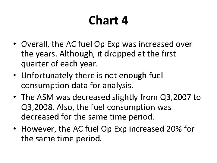 Chart 4 • Overall, the AC fuel Op Exp was increased over the years.