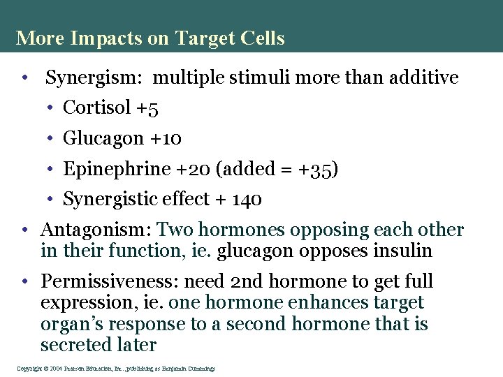 More Impacts on Target Cells • Synergism: multiple stimuli more than additive • Cortisol