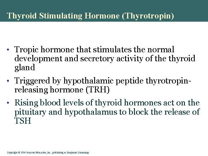 Thyroid Stimulating Hormone (Thyrotropin) • Tropic hormone that stimulates the normal development and secretory