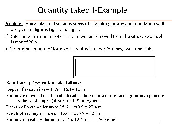 Quantity takeoff-Example Problem: Typical plan and sections views of a building footing and foundation