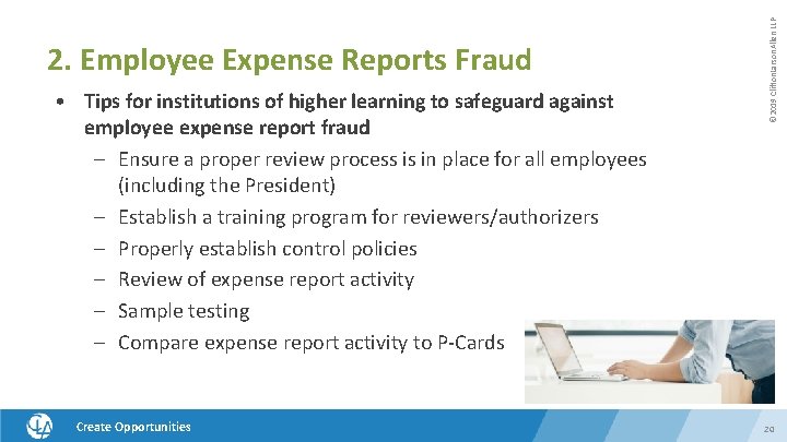  • Tips for institutions of higher learning to safeguard against employee expense report