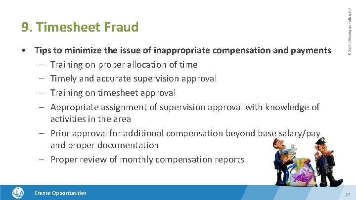  • Tips to minimize the issue of inappropriate compensation and payments – Training