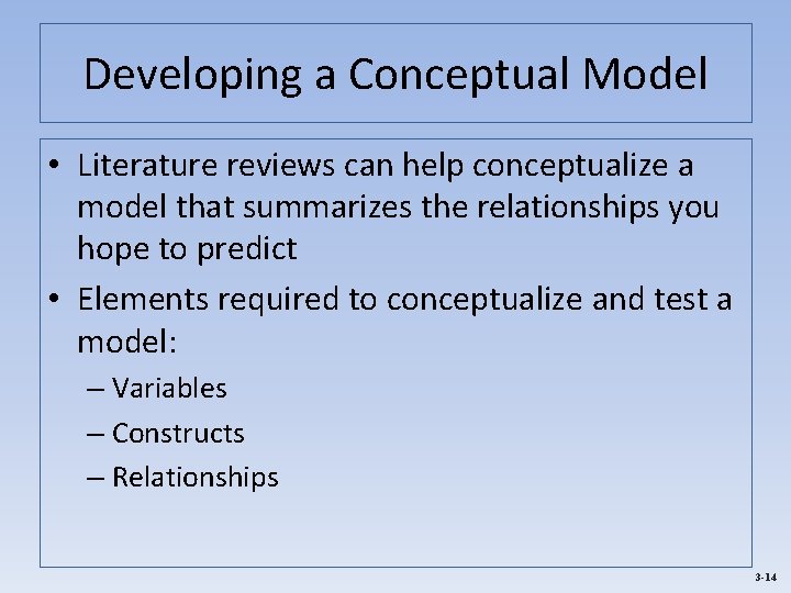 Developing a Conceptual Model • Literature reviews can help conceptualize a model that summarizes