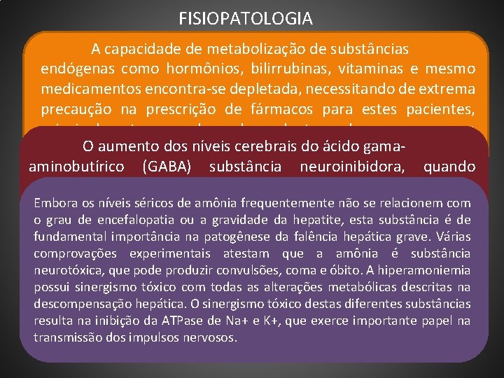 FISIOPATOLOGIA A capacidade de metabolização de substâncias endógenas como hormônios, bilirrubinas, vitaminas e mesmo